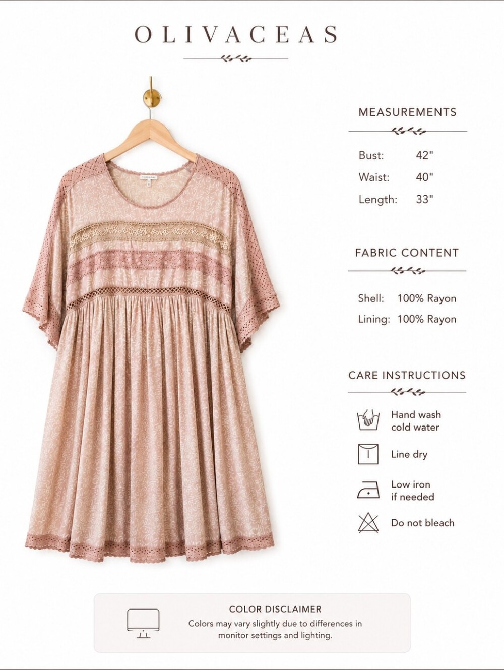 Olivaceous Blush Pink Boho Babydoll Dress | Lace Trim Cottagecore | Size S - Picture 3 of 7